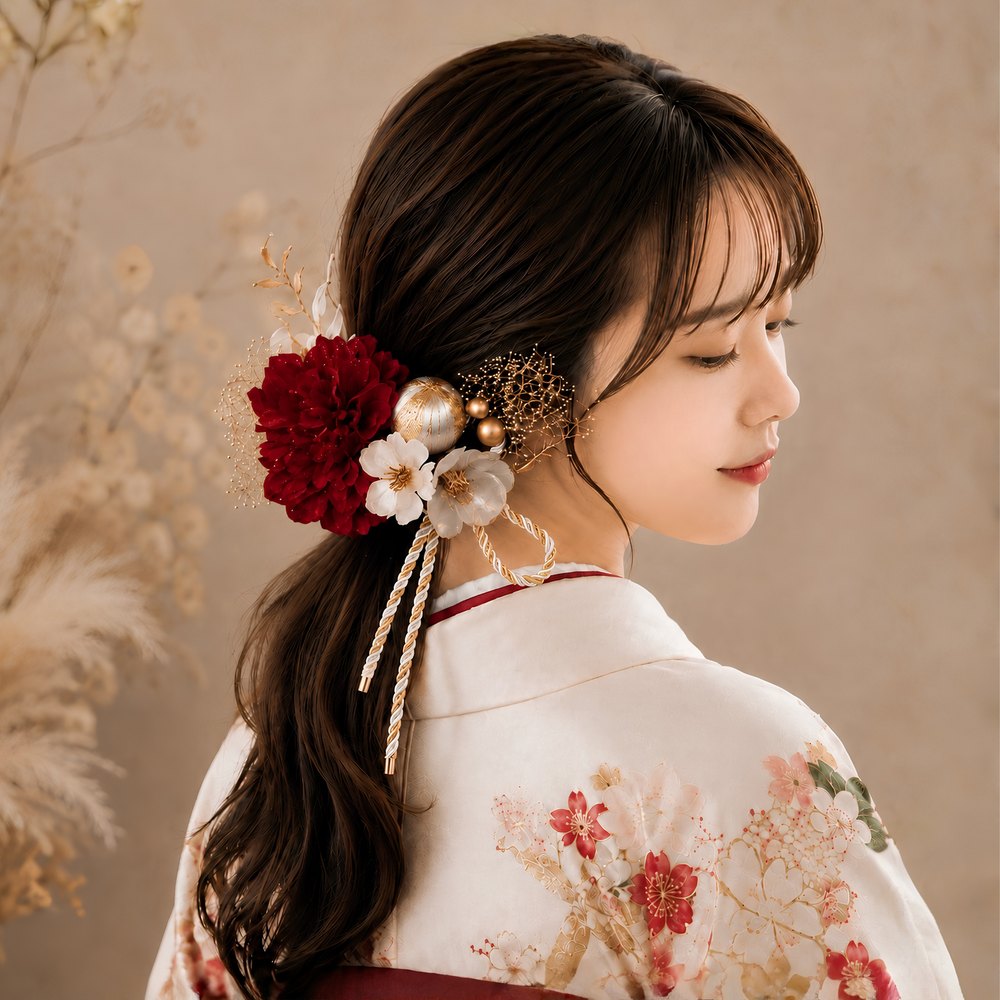 深紅ダリア×林檎の花 No.DA38の髪飾り