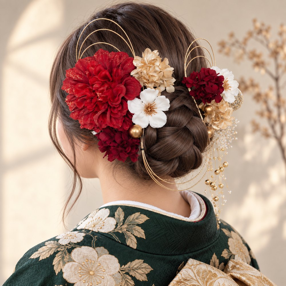 深紅ダリア×林檎の花 No.RA20の髪飾り