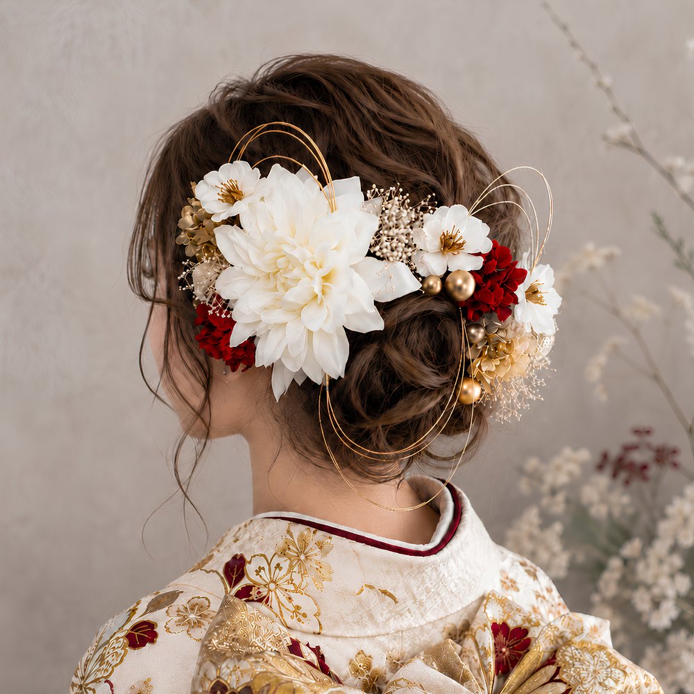 白雪ダリア×林檎の花 No.SW24の髪飾り