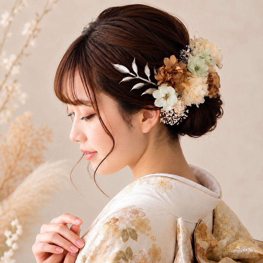 白×金 紫陽花×水引 No.GW02の髪飾り