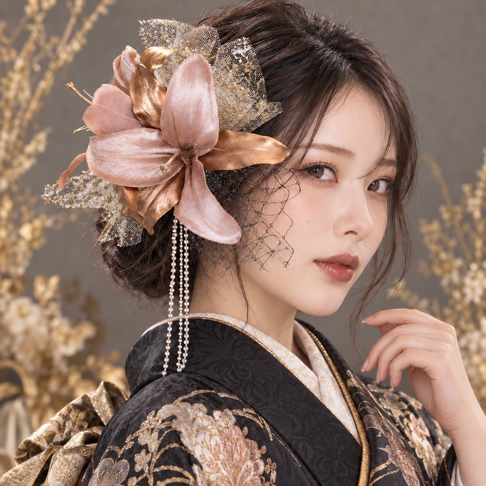 シャンパンゴールド×ユリ No.SG10の髪飾り
