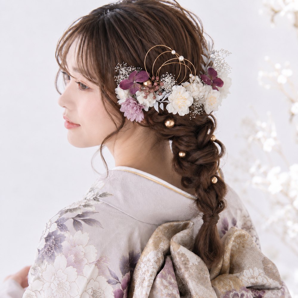 紫×桃の花 No.V001の髪飾り
