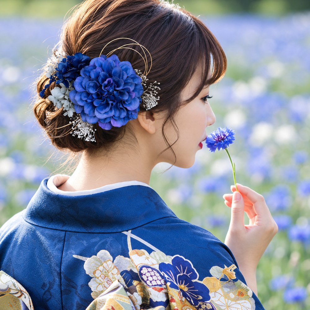 ロイヤルブルー×小枝 No.LB11の髪飾り