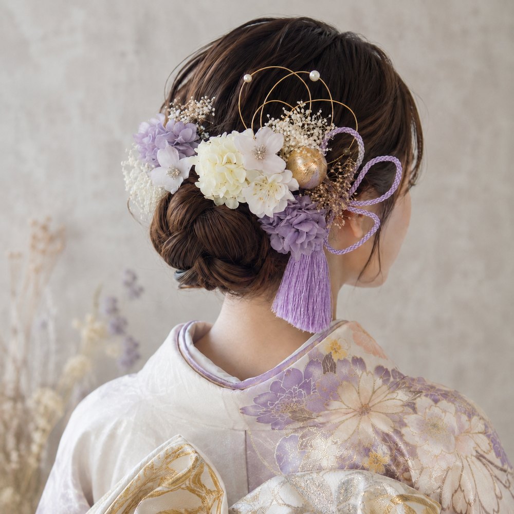 紫×白紫陽花の髪飾り No.VW11の髪飾り