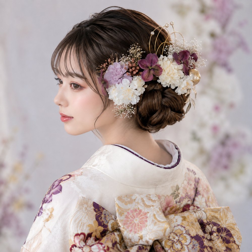 紫陽花と桃の花 No.BP30の髪飾り