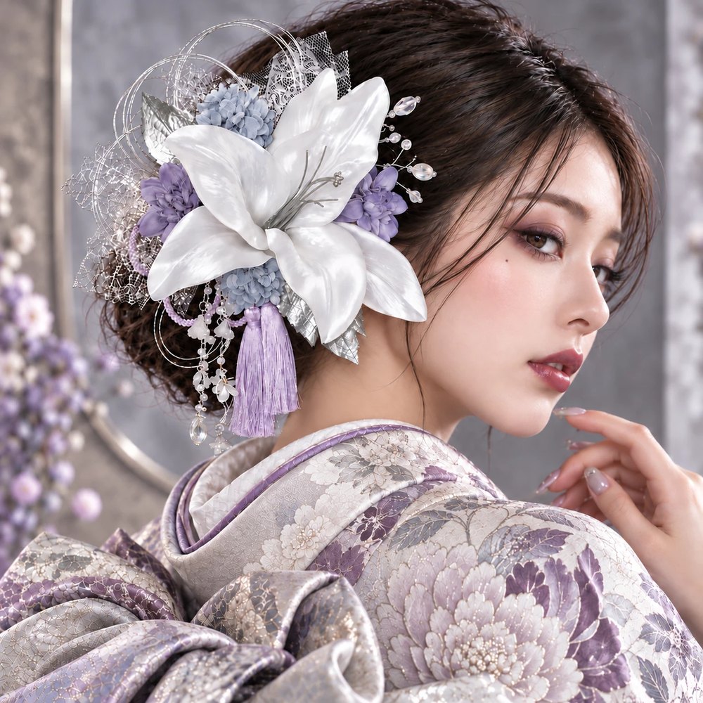 白銀のユリと淡紫の花雫 No.SL37の髪飾り